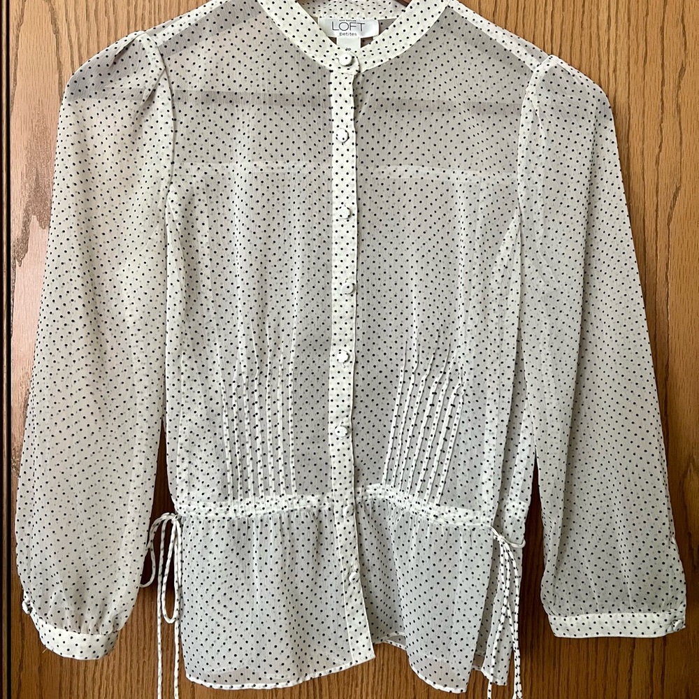 LOFT Sheer White Blouse with Black Dots